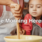 Kids watching parent stir mixing bowl